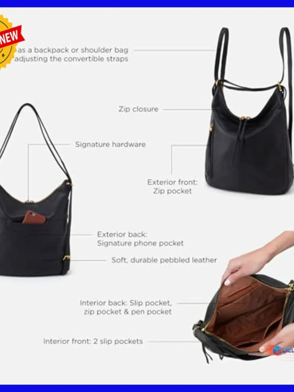 Leather Backpack Convertible to Shoulder Bag, Spacious for Travel Essentials